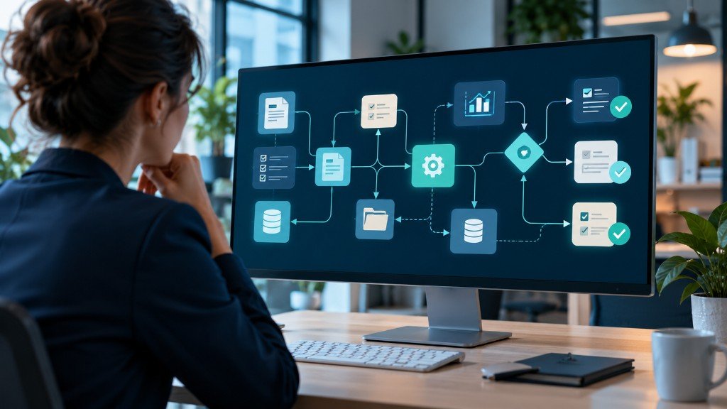 Pantalla con flujo de proceso, checklist y etapas completadas para detectar automatizaciones con inteligencia artificial