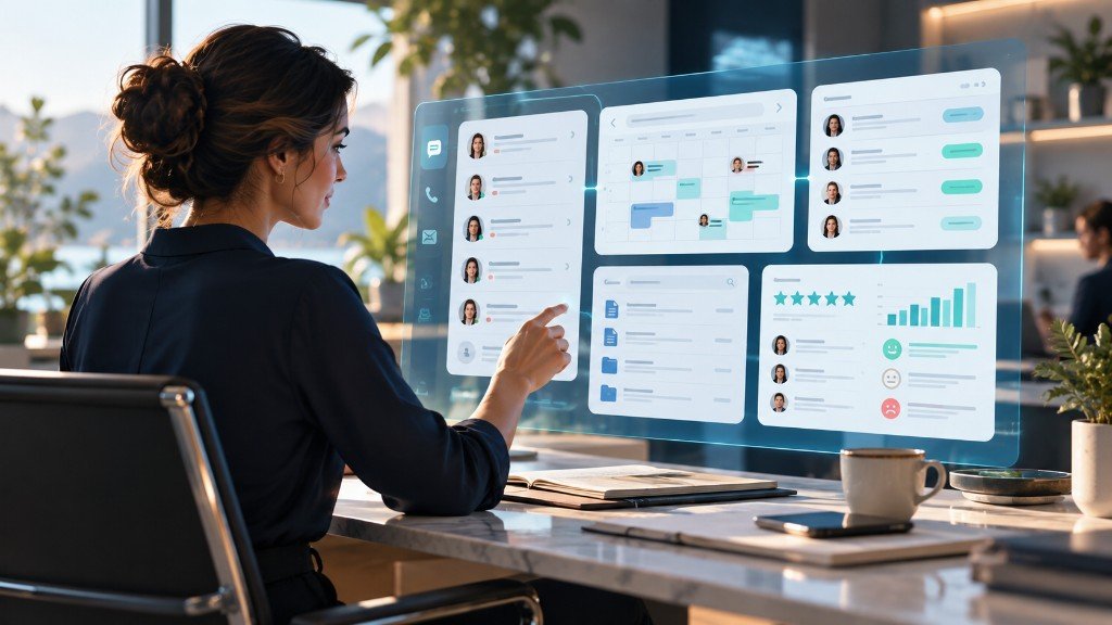 Panel unificado de CRM, agenda, tareas y satisfacción de clientes con inteligencia artificial